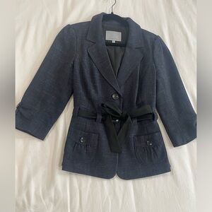 Navy Tweed Single Breasted Feminine Blazer. Size 10